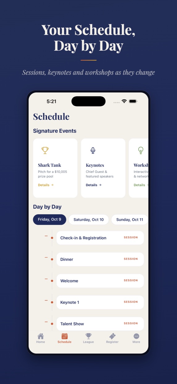 The four-day convention schedule, day by day